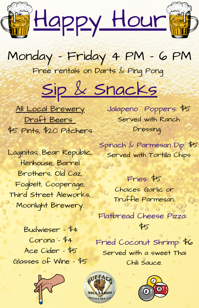 Daily Specials Buffalo Billiards Pool Hall